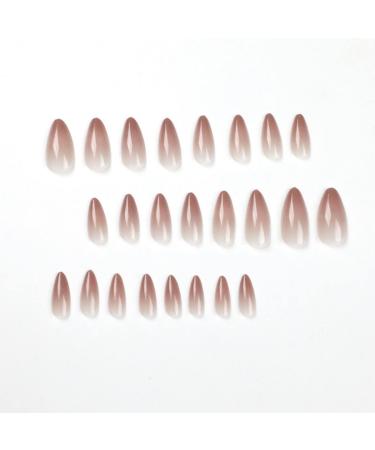 Justotry Nude Short Stiletto Gradient Coffee Brown Fake Nails - 24 Pcs | Nail Glue & Almond Stick | Medium Length for Women's Nail Art - Buy Online on GoSupps.com