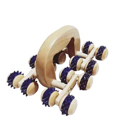 Yzki massage roller with wooden handle 16 rolls anti-cellulite massage agents stress relief body massage scooter for shoulders arms buttocks back stomach legs blue free size