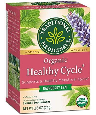 Traditional Medicinals Women's Teas Organic Healthy Cycle Raspberry Leaf Caffeine Free Herbal Tea 16 Wrapped Tea Bags .85 oz (24 g)