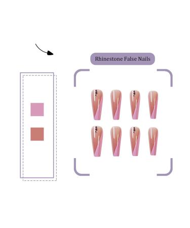 Rhinestone False Nails - 24PCS Extra Long Pink Ballerina Full Cover Artificial Nail Tips for Women & Teen Girls | Shop Internationally - Buy Online on GoSupps.com