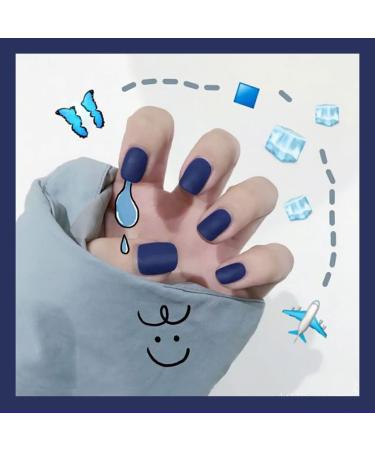 Press on Nails 3 Sets Dark Blue Frosted Fake Nail Autumn Winter Short Nail Stickers Artificail Nails for Women Girls (Color : Blue) (Color : Blue) (Blue) - Buy Online on GoSupps.com