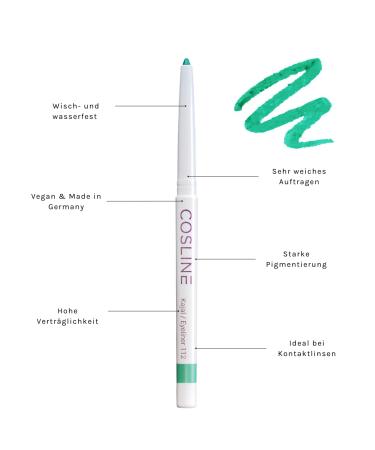 Cosline Kajal & Eyeliner No. 112 - Waterproof Emerald Color Soft Application Vegan | Made in Germany - International Shipping Available - Buy Online on GoSupps.com
