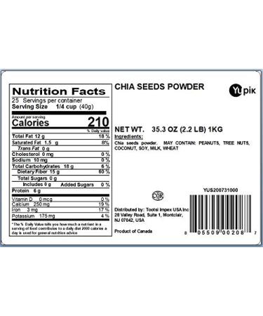 Yupik Ground Chia Seed Powder 2.2lb - Chia Seeds Meal Flour 2.2lb (Pack of 1) - Buy Online on GoSupps.com