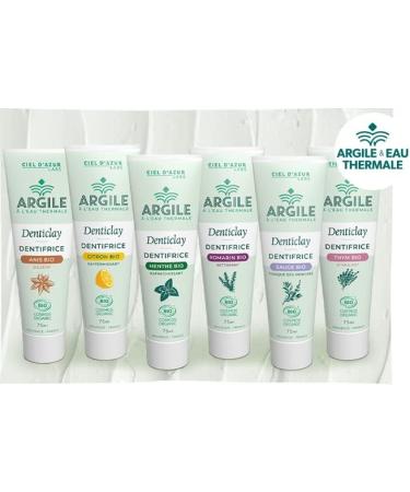 CIEL D'AZUR LABS - Denticlay Argile - Organic Toothpaste with White Clay and Digne les Bains Thermal Water - Certified Organic Cosmos Organic - 75ml Tube - Mint - Buy Online on GoSupps.com