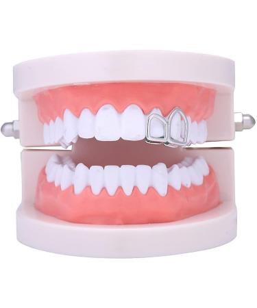 Hip Hop Hollow Open Face Double Tooth Teeth Caps Teeth Cover Punk Grills Tooth Cap Cosplay Party Rapper Jewelry Teeth Decor silver - Buy Online on GoSupps.com