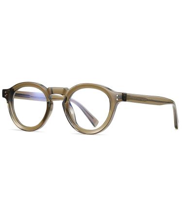 kachawoo Retro Glasses Frame Women TR90 Acetate Round Eyeglasses Men Eyewear Non-Prescription Lens Olive Green Frame