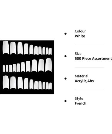 TRIXES 500 White French False Acrylic Nail Art Tips - Perfect for Gel Makeup - Buy Online on GoSupps.com