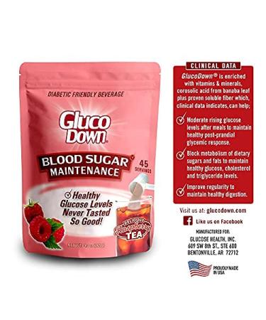 GLUCODOWN Raspberry Tea Mix - Supports Healthy Blood Sugar Levels, Diabetic Friendly - 45 Servings - Buy Online on GoSupps.com