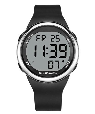 MAUJOY Quality Clear and Loud Real American Voice Jumbo Accent Atomic Talking Watch Speaks The Time, Date or Alarm time for Elderly, Impaired Sight or Blind. White Face-Black Numbers