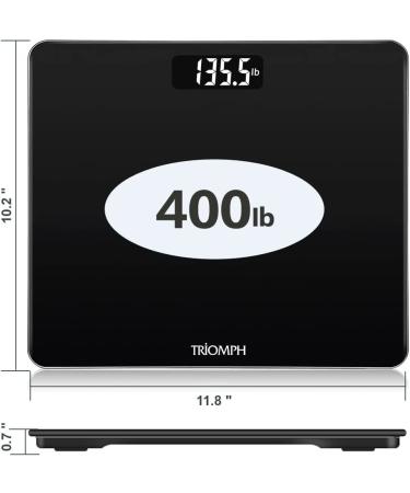 Triomph Digital Body Weight Scale - Ultra Slim Design, 6mm Tempered Glass, 400lb Capacity, Black - Buy Online on GoSupps.com