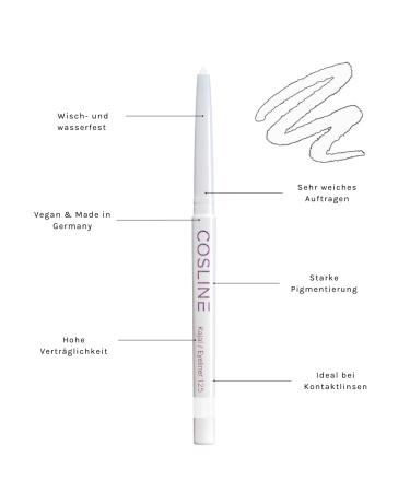 Cosline Kajal & Eyeliner No. 125 - Waterproof White Soft Application Strong Pigmentation Vegan - Made in Germany - Buy Online on GoSupps.com