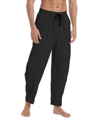 PaceiADTA Men's Cotton Linen Drawstring Pants - Elastic Waist Summer Beach Yoga Pants (Black, M) - Buy Online on GoSupps.com