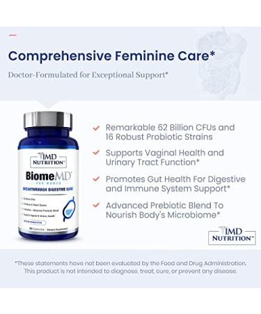 1MD Nutrition BiomeMD Probiotics for Women - Daily Prebiotics and Probiotics for Women - More Than 60 Billion CFUs 15 Strains - Womens Probiotic to Support Urinary & Vaginal Health - 30 Capsules 30 Count (Pack of 1) - Buy Online on GoSupps.com