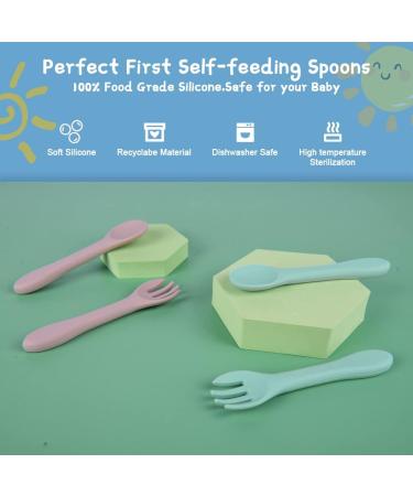 Vicloon Baby Fork and Spoon Set - 4 Pcs Silicone Feeding Training Spoon & Fork for Kids, Toddlers, Children, Infants - Blue/Pink - Buy Online on GoSupps.com