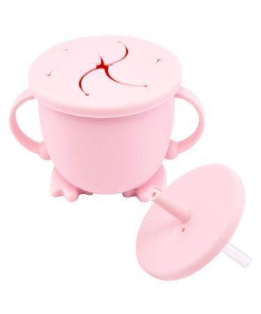 Linowos 2-in-1 Snack Cup & Spill-Proof Cup  Snack Cup | Silicone Toddler Spill Proof Sippy Cup with Level Indicator - Perfect for Toddlers & Babies Training Pink