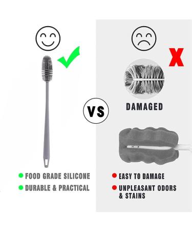 Silicone Baby Bottle Brush - Long Handle Cleaner for Bottles, Glass, Thermoses - Grey - Buy Online on GoSupps.com
