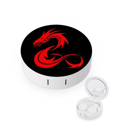 Red Dragon Round Case For Contact Lens Kit Storage Box with Mirror Printed