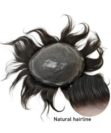 Real Hair Toupet for Men | YanaHair Wavy V-Loop PU Thin Skin System | European Real Hair Wig #1B Natural Black (10x8) - Buy Online on GoSupps.com