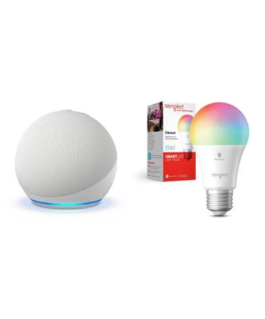 Echo Dot (5th Gen) | Glacier White with Sengled Bluetooth Color bulb | Alexa smart home starter kit