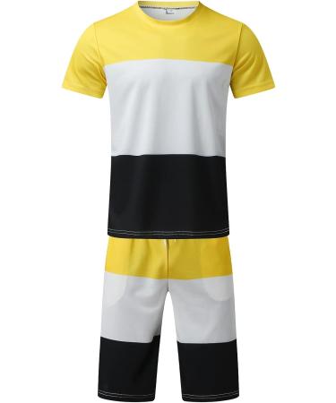 Men's 2 Piece Sport Suit Set | Fashion Print T-Shirt & Shorts | Yellow Sportwear - Size Small - Buy Online on GoSupps.com