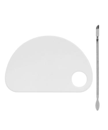Nail Art Mixing Palette with Spatula Thumb Hole Acrylic Semi Circular Shape Clear Makeup Mixing Tray