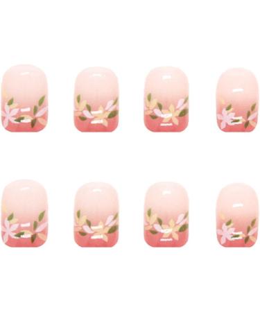 JUSTOTRY 24 Pcs Gradient Pink Floral Square Short False Nails with Nail Glue - Trendy Daisy Pattern Squoval Fake Nails for Women - Buy Online on GoSupps.com