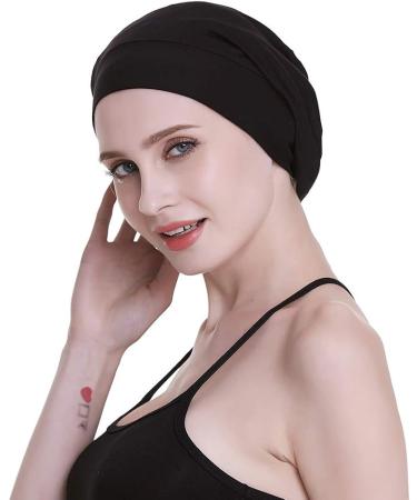 Satin Silk Lined Sleep Cap - 19MM Mulberry Silk & Bamboo Viscose - Black - Buy Online on GoSupps.com
