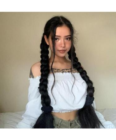 LyoRuSi 30 Inch 2 Pack DIY Braided Ponytail Extension with Hair Tie - Straight Wrap Around Hair Extensions Ponytail (1B) - 2PCS Braided - Buy Online on GoSupps.com