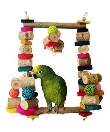 Bonaweite Extra Large Bird Chewing Swing Toy, Parrot Colorful Stand Playground for Medium & Large Macaw African Budgies Parakeet Agapornis Fischeri Cockatiel Sun Conures Lovebird Multi-colored