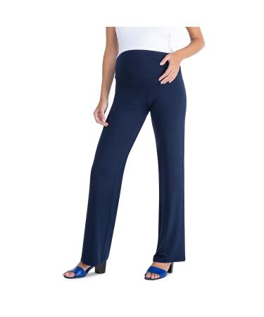 MAMAJEANS Cinzia - Wide Leg Maternity Palazzo Trousers - Over The Bump Full Panel. Work Office Pants for Pregnant Women Straight Leg 8 Blue