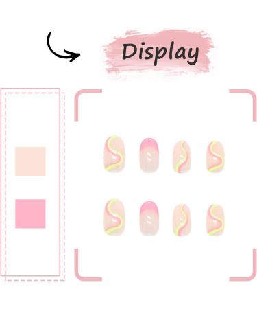 24Pcs Short Pink Swirl Oval Acrylic French Press on Nails - Glossy Fake Nails with Cute Designs for Women - Buy Online on GoSupps.com