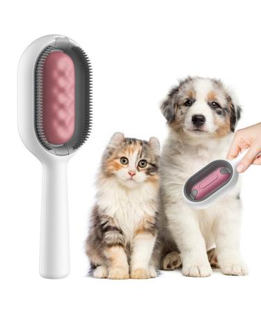 Urijk animal hair removal comb with water tank cleaning brush for animal hair cat brush for animal hair remover portable multifunctional pet cleaning brush Ideal for massage care and remove hair without wet wipes Essence fluid long-haired pink