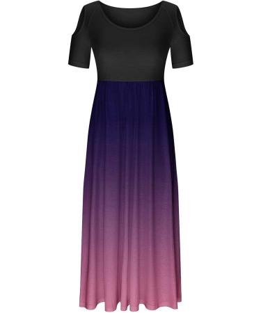 Women's Floral Maxi Dress - Cold Shoulder Casual Summer Dress with Pockets (XX-Large, Purple) - Buy Online on GoSupps.com