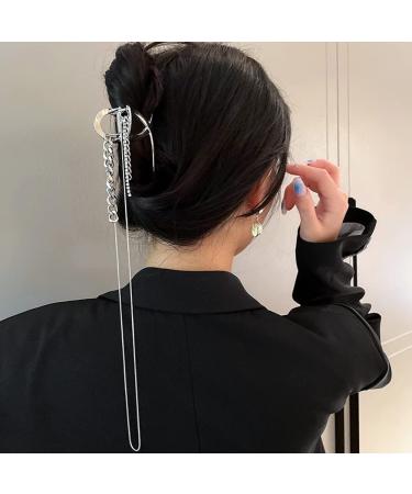 Jumwrit Geometric Silver Tassel Hair Claw Clips - Non-slip Hair Accessories for Styling Thin or Thick Hair | Fashion Hair Clamps for Women & Girls - Buy Online on GoSupps.com