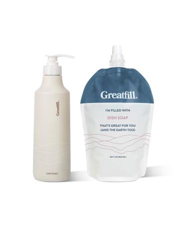 Dish Soap Starter Kit - 1 Grey Stainless Steel Dish Soap Bottle and Dish Soap Refill (28 oz) Grapefruit and Mandarin All-Natural & Eco-Friendly Ingredients Enriched with Essential Oils Starter Kit (28 oz)