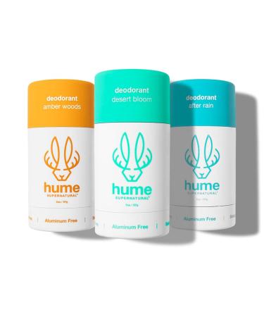 Hume Supernatural Aluminum Free Deodorant for Women & Men - Probiotic and Plant-Based Long-Lasting Moisture Absorbing - Clean and Effective (Desert Bloom Amber Woods & After Rain)