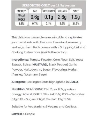 Pureety GLUTEN FREE Sausage Casserole Recipe Seasoning x 4 packs - Buy Online on GoSupps.com