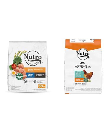 NUTRO NATURAL CHOICE Adult Large Breed Dry Dog Food Farm-Raised Chicken Brown Rice & Sweet Potato & WHOLESOME ESSENTIALS Indoor Adult Dry Cat Food Chicken & Brown Rice 6.35kg Bag Large Adult + Pet Food 6.35 kg Chicken 13.6 kg (Pack of 1)