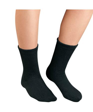 Fox Valley Traders Silver StepsTM Extra Plush Crew Cut Diabetic Socks 3 Pair Large Black