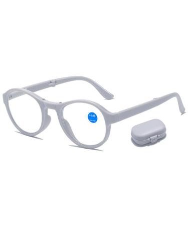 Lanomi foldable varifocal glasses blue light filter reading glasses compact progressive multifocal reading aid portable visual aid ultralight multifocus glasses with case gray white (blue light filter) 1.0 x