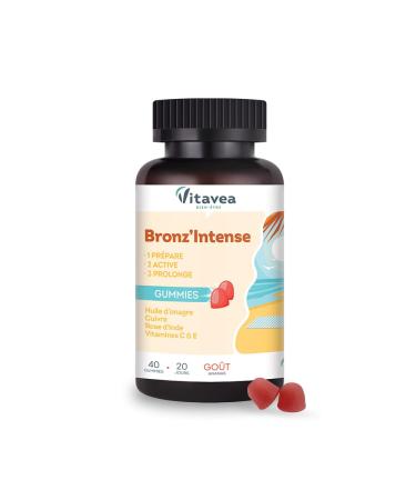 Vitavea - Bronz'Intense Solar Gummies Bronz'Intense Food Supplement Prepare Active Prolonging Tinted Complexion Evening Primrose Copper Indian Rose Vitamins C & E 40 Gummies Vegan