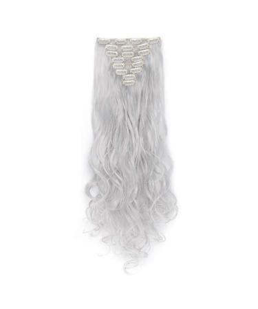 24 Inch 18 Clip Long Hair Clip 8pcs / Set Of High Temperature Fiber Wig Synthetic Clip Extension Hair 24inches silver gray