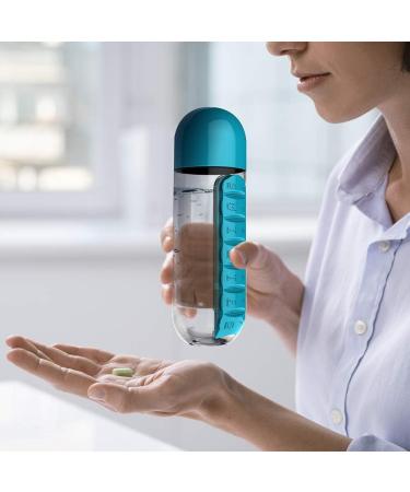 Asobu Combine Daily Pill Box Organizer with Water Bottle - 20 oz Black & Yellow | Perfect for Travel & Daily Use - Buy Online on GoSupps.com
