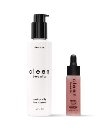 Cleen Beauty Cleanse and Brighten Skin Care Set | Daily Regimen | Rosehip Jelly Face Cleanser + Bakuchiol Antioxidant Renewing Serum | Anti-Aging Serum | Hydrate and Brighten Gentle Face Wash