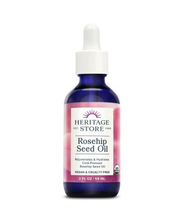 Heritage Store Rosehip Seed Oil Organic Cold Pressed Deep Hydration for Dry Combination Skin Care & Dry Scalp Rejuvenates Hydrates & Balances Naturally Rich in Vitamin A & Vitamin E Vegan 2oz