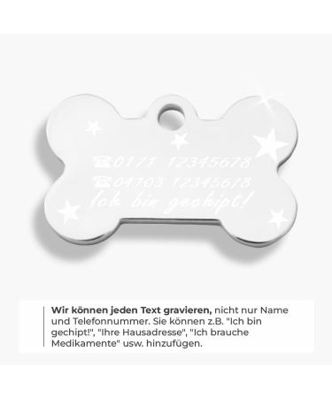 Ibera Gifts - Personalized Bone-Shaped Pendants for Dogs & Cats | Custom Engraved Collar Tags - Silver & Stars - Buy Online on GoSupps.com