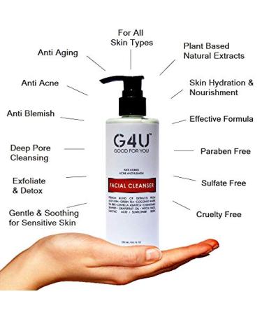 G4U Face Wash - Natural Plant-Based Facial Cleanser for All Skin Types | Vitamin C | 8.5 Fl Oz | Ideal for Daily Use at Home Spas & Salons - Buy Online on GoSupps.com