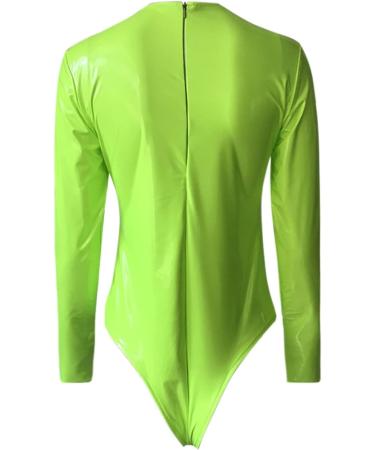 Elegant Women's Metallic Liquid Glossy Long Arm Gym Ballet Dance Leotard - Synthetic Leather Jumpsuit Costume - Buy Online on GoSupps.com