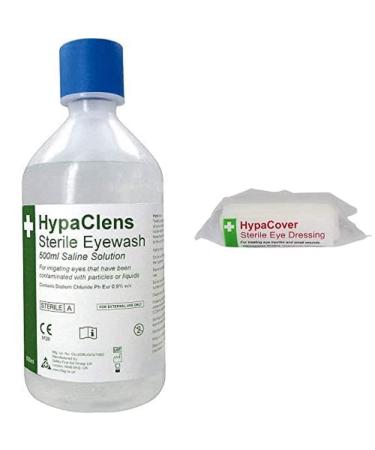 Safety First Aid Group HypaClens Sterile Eye Wash Bottle 500ml with HypaCover Sterile Eye Dressing 10 x 8cm - Pack of 6 Bundle 500ml with Eye Dressing
