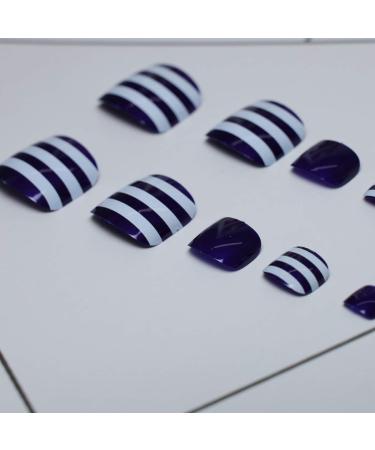 Yienate Ocean Blue Striped False Toenails - Chic Bling Bride Summer Nail Tips | 24-Hour Complete Cover - Buy Online on GoSupps.com